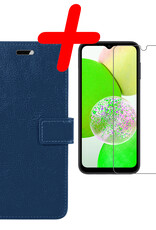 BASEY. Hoes Geschikt voor Samsung A14 Hoesje Bookcase Hoes Flip Case Book Cover Met Screenprotector - Hoesje Geschikt voor Samsung Galaxy A14 Hoes Book Case Hoesje - Donkerblauw