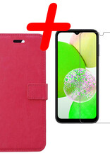 BASEY. Hoes Geschikt voor Samsung A14 Hoesje Bookcase Hoes Flip Case Book Cover Met Screenprotector - Hoesje Geschikt voor Samsung Galaxy A14 Hoes Book Case Hoesje - Donkerroze