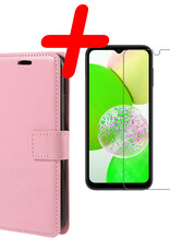 BASEY. Hoes Geschikt voor Samsung A14 Hoesje Bookcase Hoes Flip Case Book Cover Met Screenprotector - Hoesje Geschikt voor Samsung Galaxy A14 Hoes Book Case Hoesje - Lichtroze