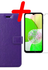 BASEY. Hoes Geschikt voor Samsung A14 Hoesje Bookcase Hoes Flip Case Book Cover Met Screenprotector - Hoesje Geschikt voor Samsung Galaxy A14 Hoes Book Case Hoesje - Paars