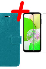 Samsung Galaxy A14 Hoesje Bookcase Hoes Flip Case Book Cover Met Screenprotector - Samsung A14 Hoes Book Case Hoesje - Turquoise