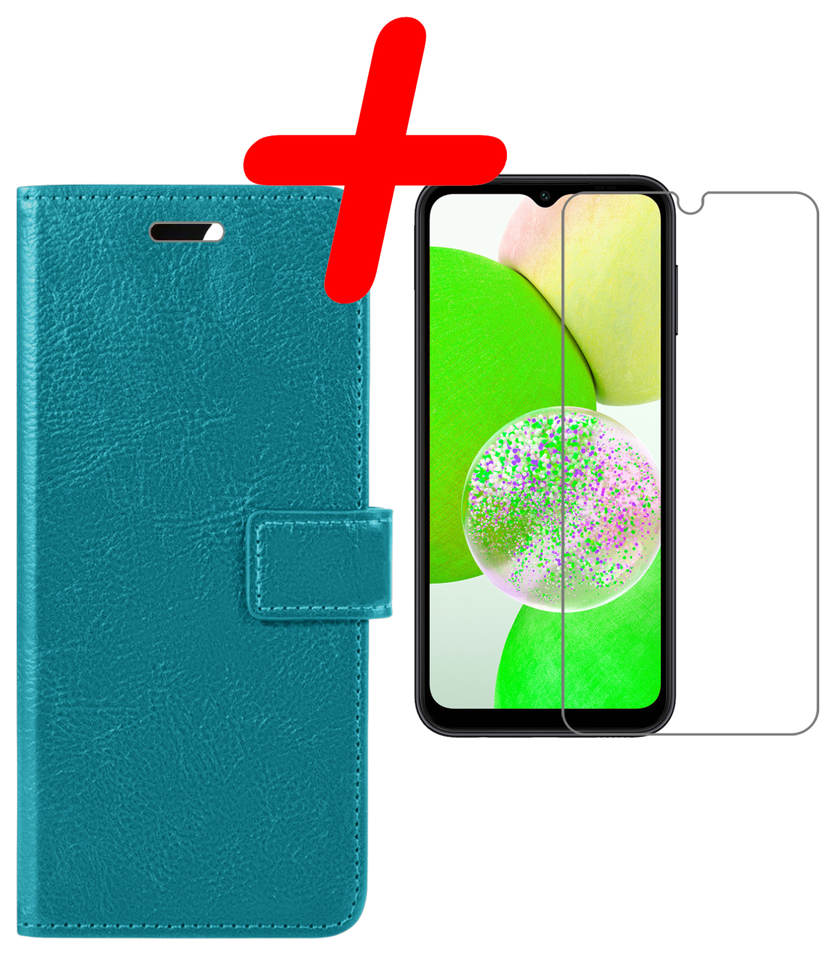 BASEY. Hoes Geschikt voor Samsung A14 Hoesje Bookcase Hoes Flip Case Book Cover Met Screenprotector - Hoesje Geschikt voor Samsung Galaxy A14 Hoes Book Case Hoesje - Turquoise