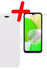 BASEY. Hoes Geschikt voor Samsung A14 Hoesje Bookcase Hoes Flip Case Book Cover Met Screenprotector - Hoesje Geschikt voor Samsung Galaxy A14 Hoes Book Case Hoesje - Wit