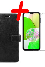BASEY. Hoes Geschikt voor Samsung A14 Hoesje Bookcase Hoes Flip Case Book Cover Met Screenprotector - Hoesje Geschikt voor Samsung Galaxy A14 Hoes Book Case Hoesje - Zwart