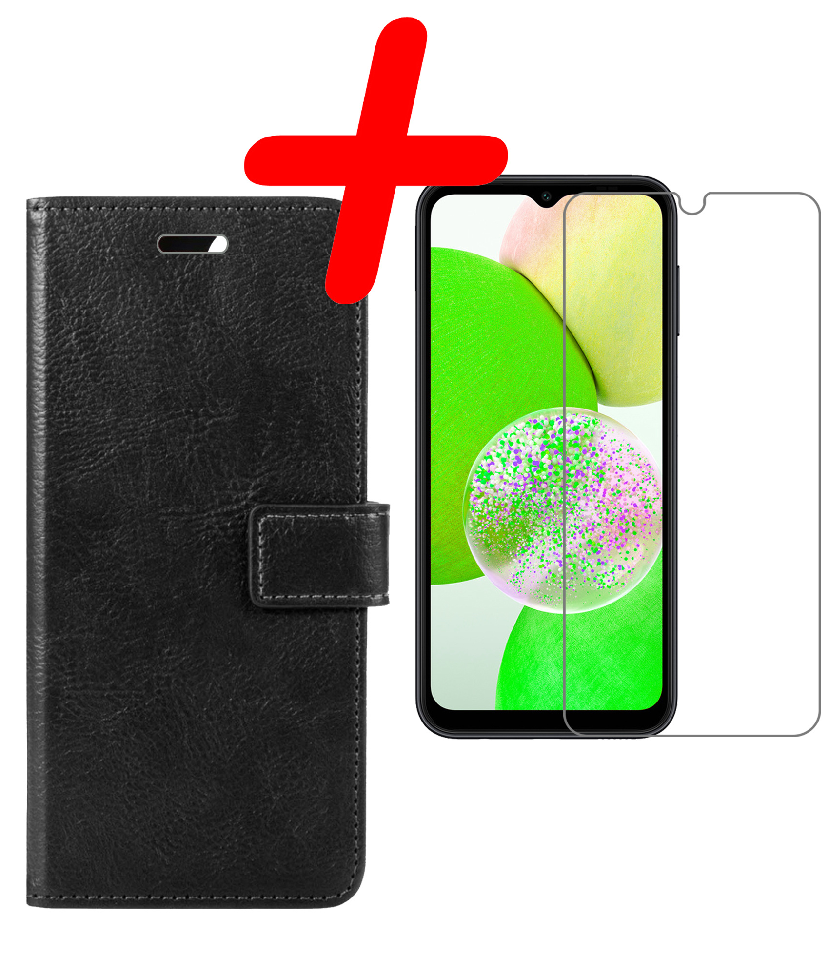 BASEY. Hoes Geschikt voor Samsung A14 Hoesje Bookcase Hoes Flip Case Book Cover Met Screenprotector - Hoesje Geschikt voor Samsung Galaxy A14 Hoes Book Case Hoesje - Zwart