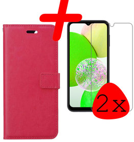 BASEY. Samsung Galaxy A14 Hoesje Bookcase Donkerroze Met 2x Screenprotector