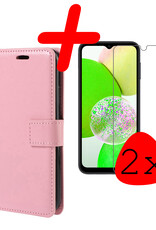 BASEY. Hoes Geschikt voor Samsung A14 Hoesje Bookcase Hoes Flip Case Book Cover Met 2x Screenprotector - Hoesje Geschikt voor Samsung Galaxy A14 Hoes Book Case Hoesje - Lichtroze