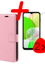 Samsung Galaxy A14 Hoesje Bookcase Hoes Flip Case Book Cover 2x Met Screenprotector - Samsung A14 Hoes Book Case Hoesje - Licht Roze