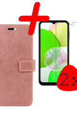 BASEY. Hoes Geschikt voor Samsung A14 Hoesje Bookcase Hoes Flip Case Book Cover Met 2x Screenprotector - Hoesje Geschikt voor Samsung Galaxy A14 Hoes Book Case Hoesje - Rosé goud