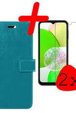 BASEY. Hoes Geschikt voor Samsung A14 Hoesje Bookcase Hoes Flip Case Book Cover Met 2x Screenprotector - Hoesje Geschikt voor Samsung Galaxy A14 Hoes Book Case Hoesje - Turquoise