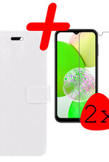 BASEY. Hoes Geschikt voor Samsung A14 Hoesje Bookcase Hoes Flip Case Book Cover Met 2x Screenprotector - Hoesje Geschikt voor Samsung Galaxy A14 Hoes Book Case Hoesje - Wit