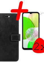 Samsung Galaxy A14 Hoesje Bookcase Hoes Flip Case Book Cover 2x Met Screenprotector - Samsung A14 Hoes Book Case Hoesje - Zwart