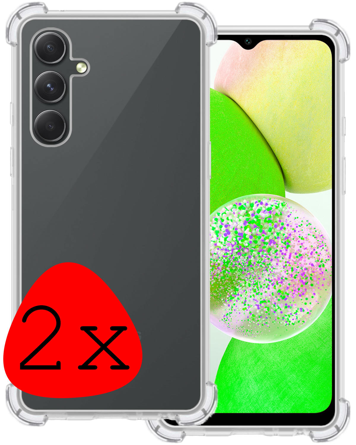 BASEY. Hoes Geschikt voor Samsung A14 Hoesje Shock Proof Case Hoes Siliconen - Hoesje Geschikt voor Samsung Galaxy A14 Hoes Cover Shockproof - Transparant - 2 Stuks