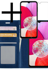 NoXx Hoes Geschikt voor Samsung A14 Hoesje Book Case Hoes Flip Cover Wallet Bookcase Met Screenprotector - Donkerblauw