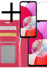 NoXx Hoes Geschikt voor Samsung A14 Hoesje Book Case Hoes Flip Cover Wallet Bookcase Met Screenprotector - Donkerroze