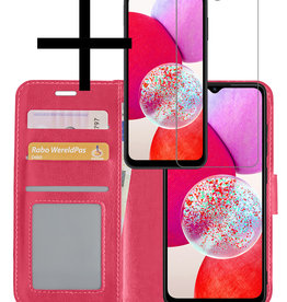 NoXx NoXx Samsung Galaxy A14 Hoesje Bookcase Donkerroze Met Screenprotector