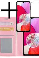 NoXx Hoes Geschikt voor Samsung A14 Hoesje Book Case Hoes Flip Cover Wallet Bookcase Met Screenprotector - Lichtroze