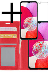 Hoes Geschikt voor Samsung A14 Hoesje Book Case Hoes Flip Cover Wallet Bookcase Met Screenprotector - Rood