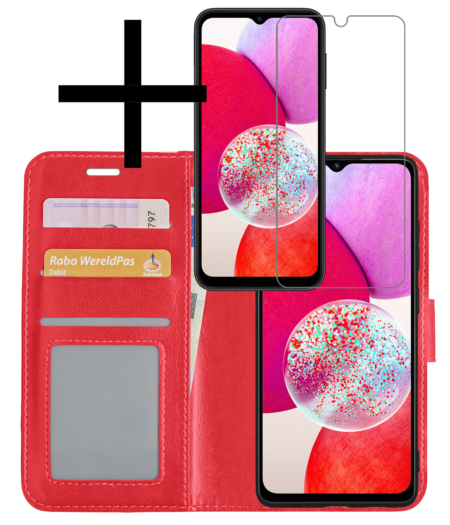 NoXx Hoes Geschikt voor Samsung A14 Hoesje Book Case Hoes Flip Cover Wallet Bookcase Met Screenprotector - Rood