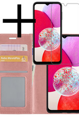 Hoes Geschikt voor Samsung A14 Hoesje Book Case Hoes Flip Cover Wallet Bookcase Met Screenprotector - Rosé goud