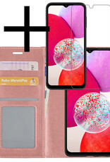 NoXx Hoes Geschikt voor Samsung A14 Hoesje Book Case Hoes Flip Cover Wallet Bookcase Met Screenprotector - Rosé goud