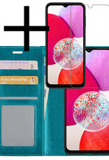 Hoes Geschikt voor Samsung A14 Hoesje Book Case Hoes Flip Cover Wallet Bookcase Met Screenprotector - Turquoise