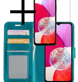 NoXx Samsung Galaxy A14 Hoesje Bookcase Turquoise Met Screenprotector