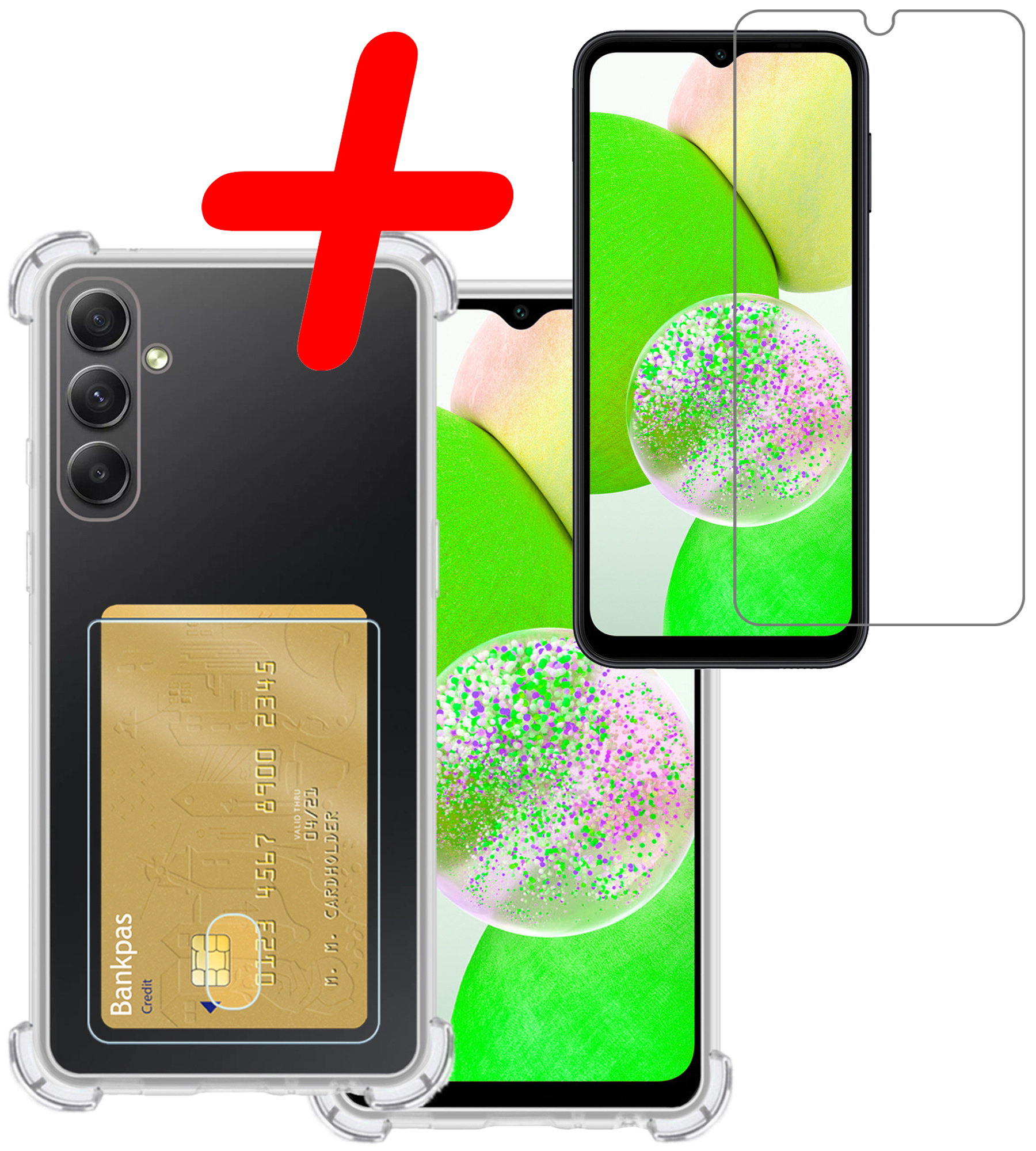 BASEY. Hoes Geschikt voor Samsung A14 Hoesje Shock Proof Case Hoes Siliconen Met Screenprotector - Hoesje Geschikt voor Samsung Galaxy A14 Hoes Cover Shockproof - Transparant