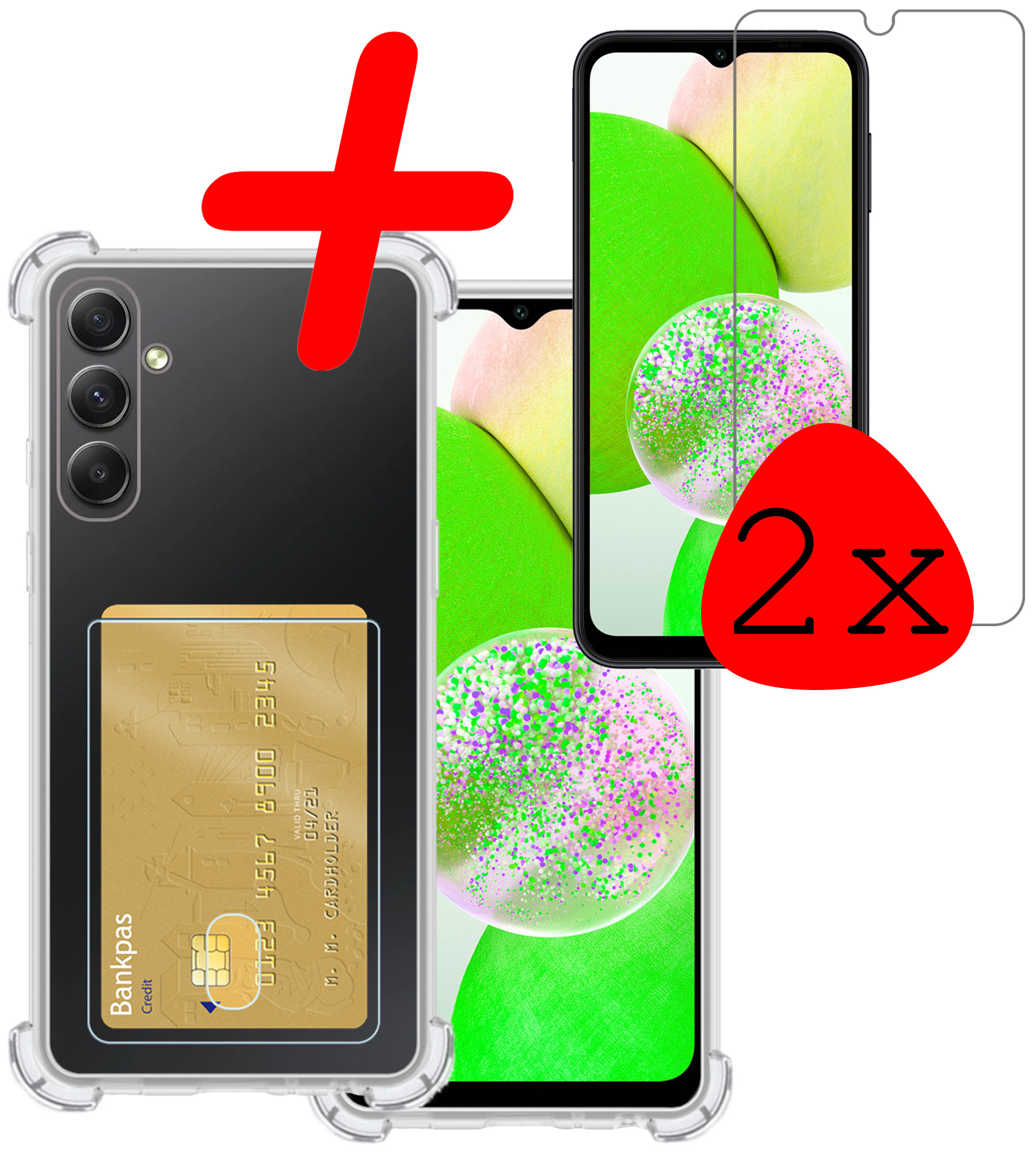 BASEY. Hoes Geschikt voor Samsung A14 Hoesje Shock Proof Case Hoes Siliconen Met 2x Screenprotector - Hoesje Geschikt voor Samsung Galaxy A14 Hoes Cover Shockproof - Transparant