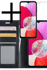 Hoes Geschikt voor Samsung A14 Hoesje Book Case Hoes Flip Cover Wallet Bookcase Met Screenprotector - Zwart