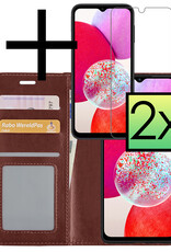 NoXx Hoes Geschikt voor Samsung A14 Hoesje Book Case Hoes Flip Cover Wallet Bookcase Met 2x Screenprotector - Bruin