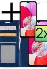 NoXx Hoes Geschikt voor Samsung A14 Hoesje Book Case Hoes Flip Cover Wallet Bookcase Met 2x Screenprotector - Donkerblauw