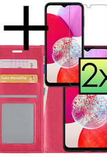 NoXx Hoes Geschikt voor Samsung A14 Hoesje Book Case Hoes Flip Cover Wallet Bookcase Met 2x Screenprotector - Donkerroze