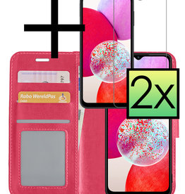 NoXx NoXx Samsung Galaxy A14 Hoesje Bookcase Donkerroze Met 2x Screenprotector
