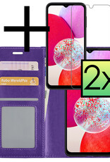 NoXx Hoes Geschikt voor Samsung A14 Hoesje Book Case Hoes Flip Cover Wallet Bookcase Met 2x Screenprotector - Paars