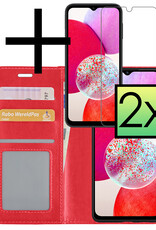 Hoes Geschikt voor Samsung A14 Hoesje Book Case Hoes Flip Cover Wallet Bookcase Met 2x Screenprotector - Rood