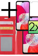 NoXx Hoes Geschikt voor Samsung A14 Hoesje Book Case Hoes Flip Cover Wallet Bookcase Met 2x Screenprotector - Rood