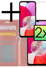 NoXx Hoes Geschikt voor Samsung A14 Hoesje Book Case Hoes Flip Cover Wallet Bookcase Met 2x Screenprotector - Rosé goud