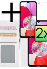 NoXx Hoes Geschikt voor Samsung A14 Hoesje Book Case Hoes Flip Cover Wallet Bookcase Met 2x Screenprotector - Wit