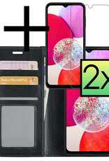 NoXx Hoes Geschikt voor Samsung A14 Hoesje Book Case Hoes Flip Cover Wallet Bookcase Met 2x Screenprotector - Zwart
