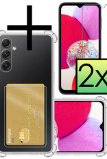 NoXx Hoes Geschikt voor Samsung A14 Hoesje Pasjeshouder Cover Shock Proof Case Siliconen Hoes Met Kaarthouder Met 2x Screenprotector - Transparant
