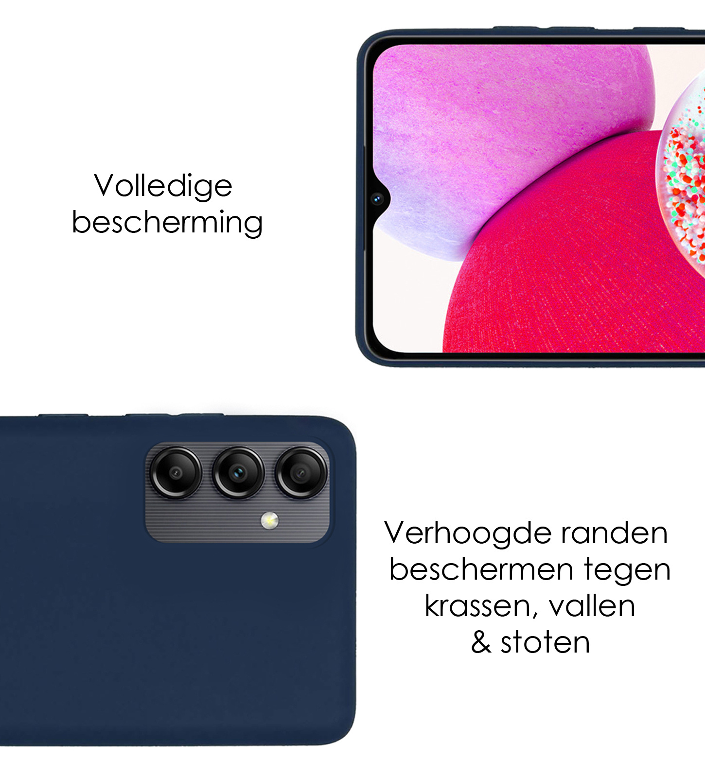 NoXx Hoes Geschikt voor Samsung A14 Hoesje Cover Siliconen Back Case Hoes Met Screenprotector - Donkerblauw