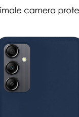 NoXx Hoes Geschikt voor Samsung A14 Hoesje Cover Siliconen Back Case Hoes Met Screenprotector - Donkerblauw