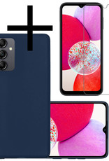 NoXx Hoes Geschikt voor Samsung A14 Hoesje Cover Siliconen Back Case Hoes Met Screenprotector - Donkerblauw