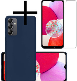 NoXx NoXx Samsung Galaxy A14 Hoesje Siliconen Met Screenprotector - Donkerblauw