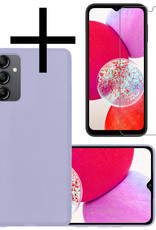 NoXx Hoes Geschikt voor Samsung A14 Hoesje Cover Siliconen Back Case Hoes Met Screenprotector - Lila