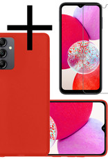 NoXx Hoes Geschikt voor Samsung A14 Hoesje Cover Siliconen Back Case Hoes Met Screenprotector - Rood