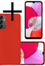 Samsung Galaxy A14 Hoesje Back Cover Siliconen Case Hoes Met Screenprotector - Rood