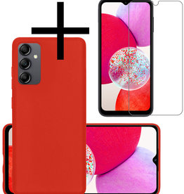 NoXx NoXx Samsung Galaxy A14 Hoesje Siliconen Met Screenprotector - Rood