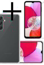NoXx Hoes Geschikt voor Samsung A14 Hoesje Cover Siliconen Back Case Hoes Met Screenprotector - Transparant